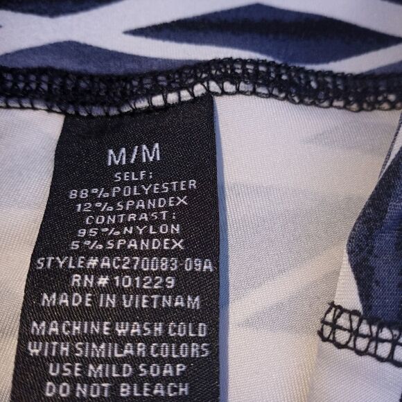 Athletic Collection M White Black Geometric Pattern Gym Women's Leggings - Picture 3 of 7